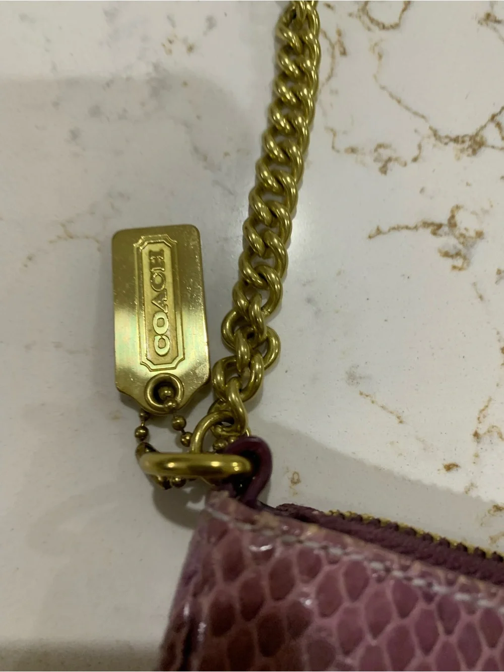 Coach Purple Snakeskin embossed Wristlet with Gold Chain Strap
